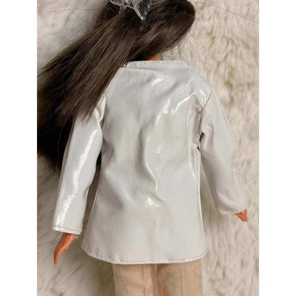 Vintage 1960s Barbie Clone White Faux Leather Coat Mod Doll Clothes Buckles